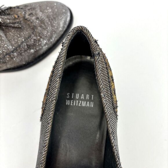 Stuart Weitzman Womens 7 Leather Colorblock Pattern Metallic Gold Silver Loafers - Picture 7 of 16